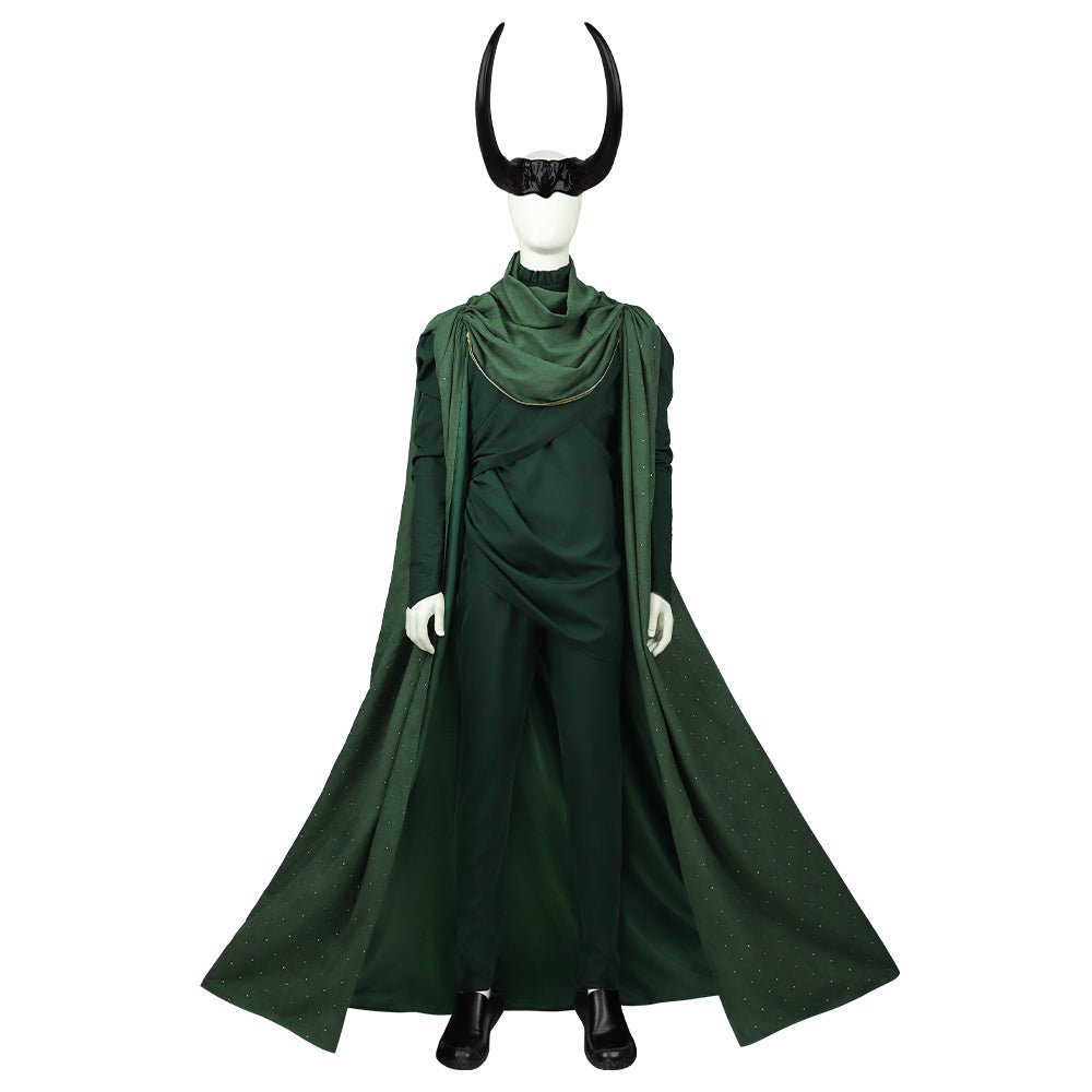 Men Loki Cosplay Costume - Deluxe Marvel Battle Uniform with Green Cape Cloak - Astricos