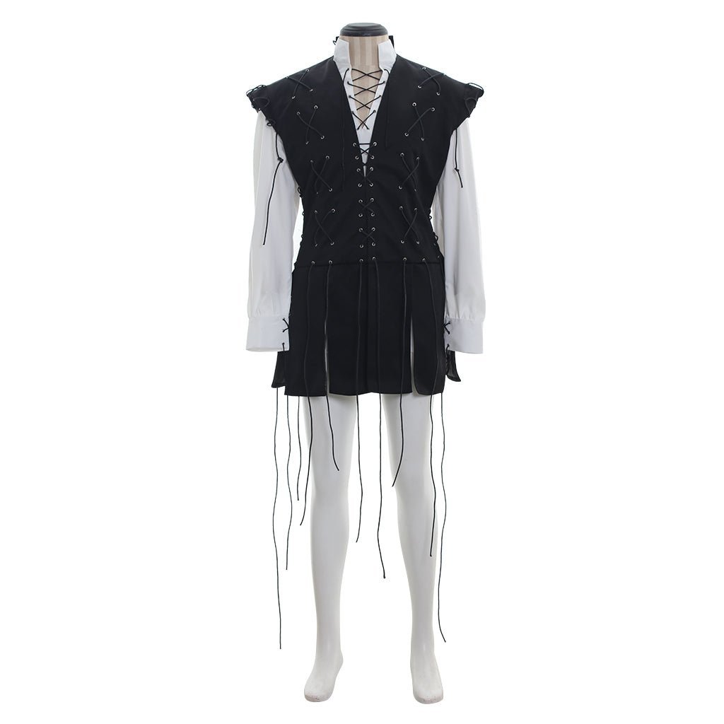 Men’s Medieval Pirate Costume - White Shirt & Black Tassel Vest for Halloween & Cosplay | Astricos-Astricos