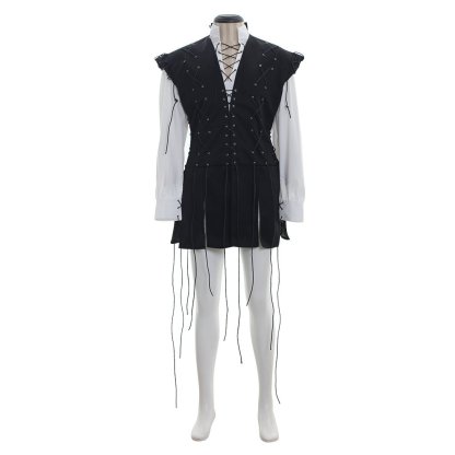 Men’s Medieval Pirate Costume - White Shirt & Black Tassel Vest for Halloween & Cosplay | Astricos-Astricos