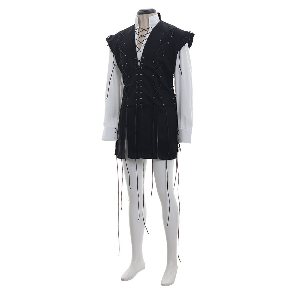 Men’s Medieval Pirate Costume - White Shirt & Black Tassel Vest for Halloween & Cosplay | Astricos-Astricos