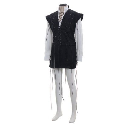 Men’s Medieval Pirate Costume - White Shirt & Black Tassel Vest for Halloween & Cosplay | Astricos-Astricos