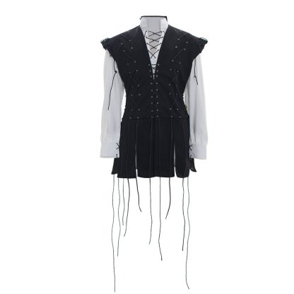 Men’s Medieval Pirate Costume - White Shirt & Black Tassel Vest for Halloween & Cosplay | Astricos-Astricos
