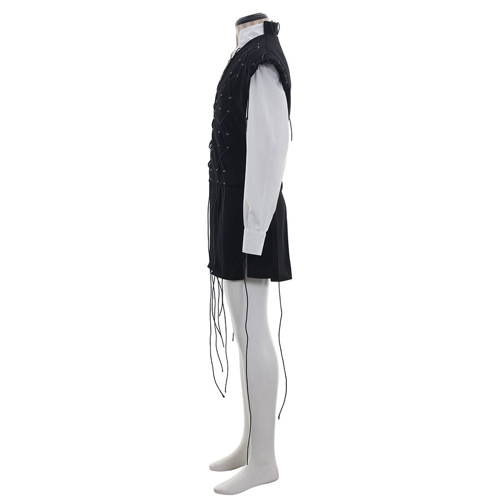 Men’s Medieval Pirate Costume - White Shirt & Black Tassel Vest for Halloween & Cosplay | Astricos-Astricos