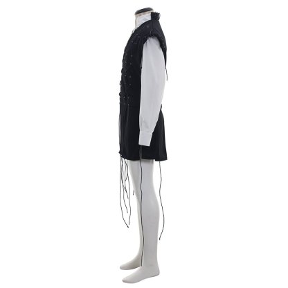 Men’s Medieval Pirate Costume - White Shirt & Black Tassel Vest for Halloween & Cosplay | Astricos-Astricos