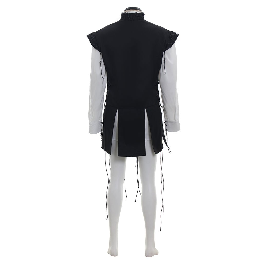 Men’s Medieval Pirate Costume - White Shirt & Black Tassel Vest for Halloween & Cosplay | Astricos-Astricos