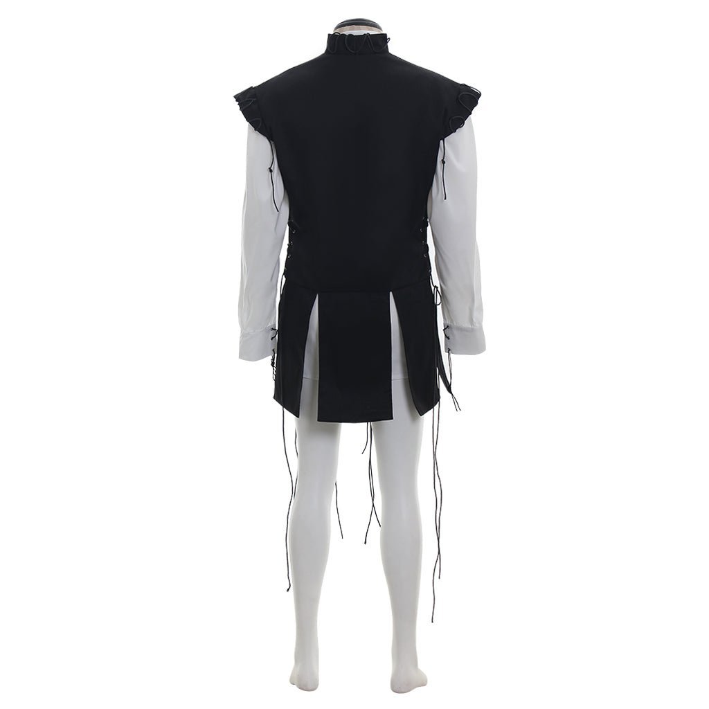 Men’s Medieval Pirate Costume - White Shirt & Black Tassel Vest for Halloween & Cosplay | Astricos-Astricos