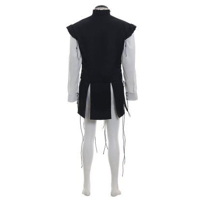 Men’s Medieval Pirate Costume - White Shirt & Black Tassel Vest for Halloween & Cosplay | Astricos-Astricos