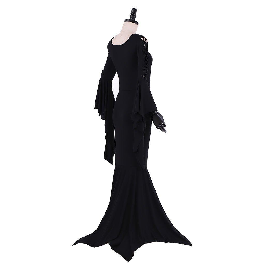 Morticia Addams Gothic Vintage Floor-Length Cosplay Dress for Halloween | Astricos-Astricos