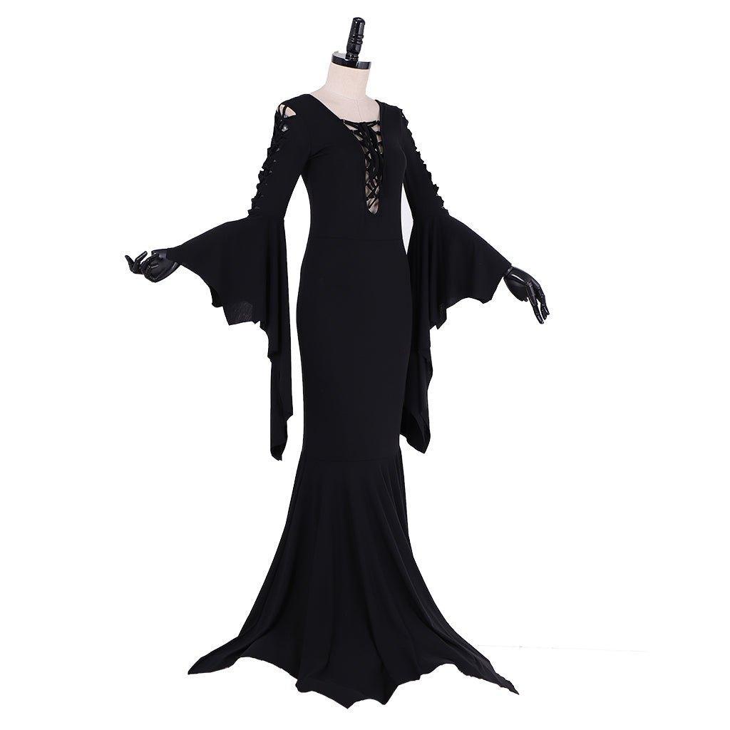Morticia Addams Gothic Vintage Floor-Length Cosplay Dress for Halloween | Astricos-Astricos