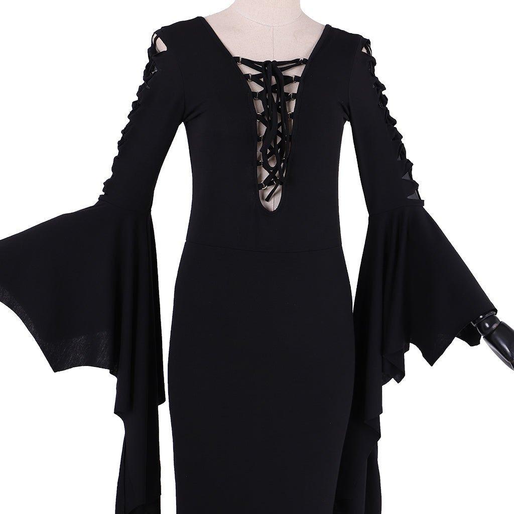 Morticia Addams Gothic Vintage Floor-Length Cosplay Dress for Halloween | Astricos-Astricos