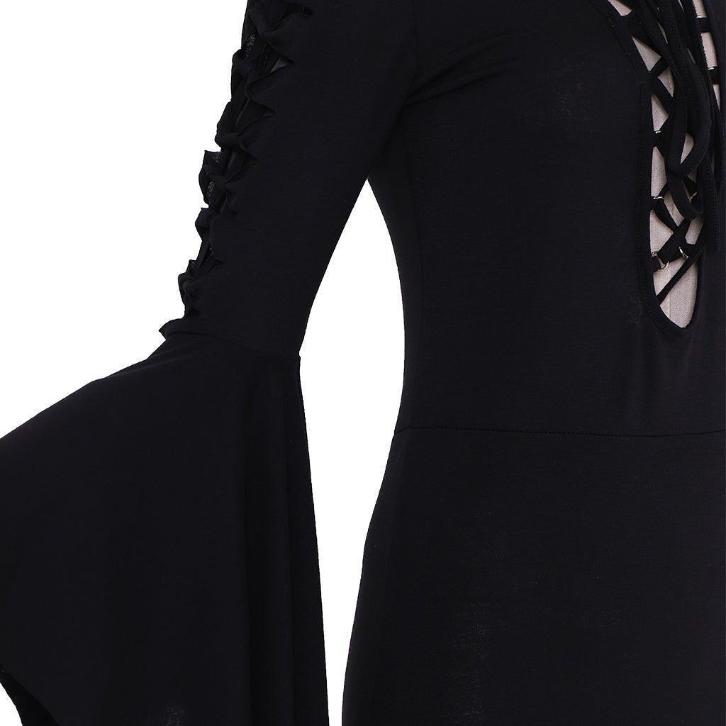 Morticia Addams Gothic Vintage Floor-Length Cosplay Dress for Halloween | Astricos-Astricos