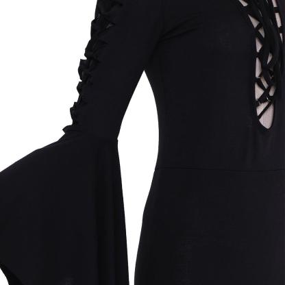 Morticia Addams Gothic Vintage Floor-Length Cosplay Dress for Halloween | Astricos-Astricos