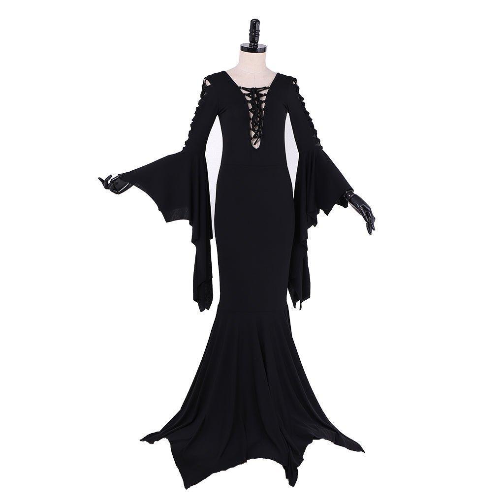 Morticia Addams Gothic Vintage Floor-Length Cosplay Dress for Halloween | Astricos-Astricos