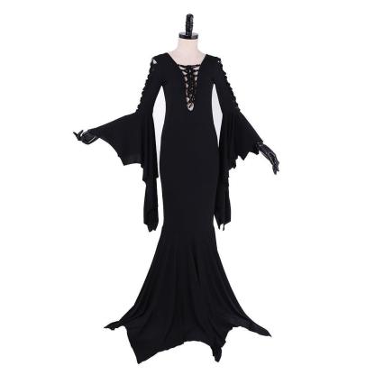 Morticia Addams Gothic Vintage Floor-Length Cosplay Dress for Halloween | Astricos-Astricos