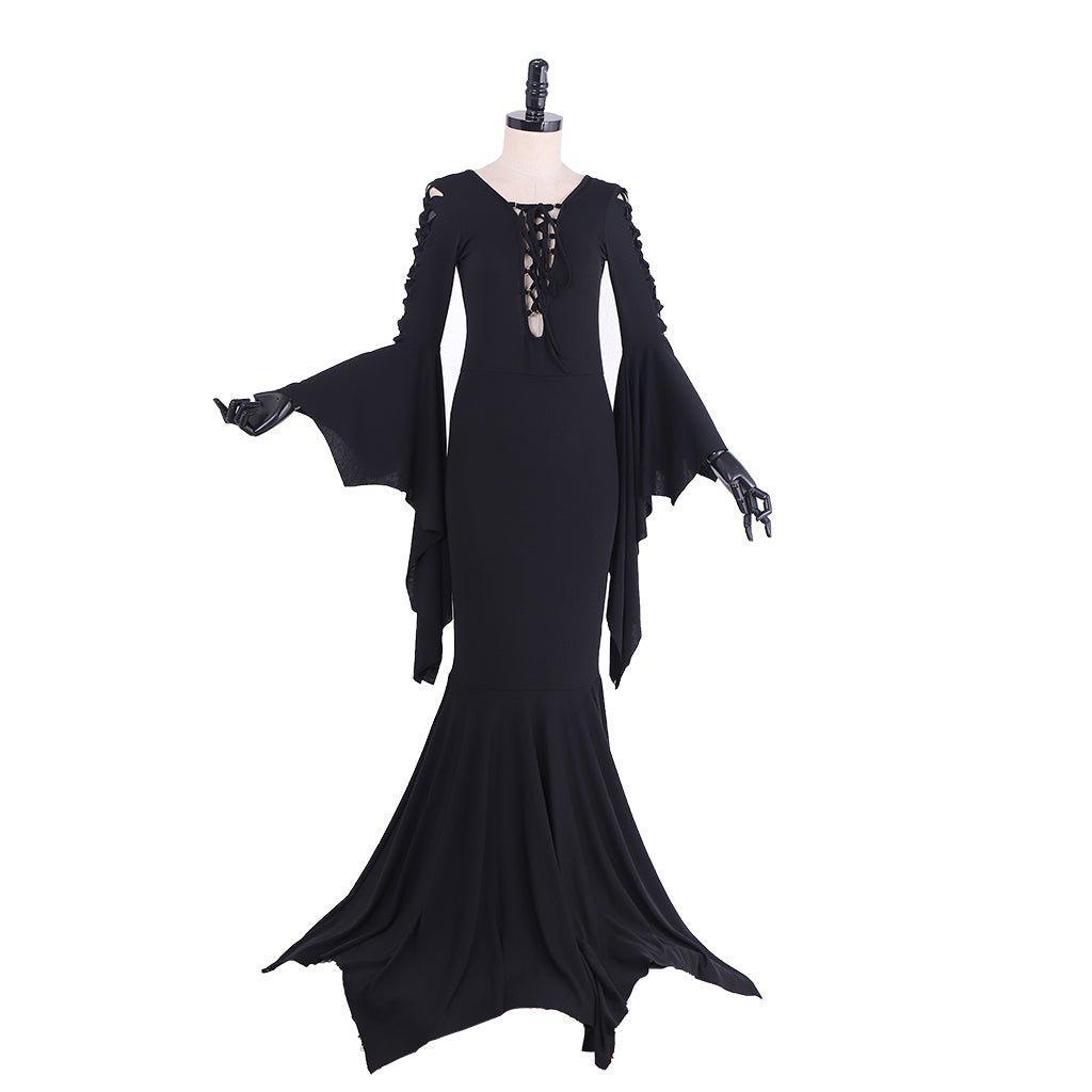 Morticia Addams Gothic Vintage Floor-Length Cosplay Dress for Halloween | Astricos-Astricos