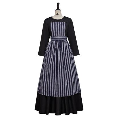 Sound of Music Maria Nun Costume Dress with Apron - Authentic Cosplay Outfit-Astricos