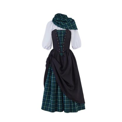 Outlander Claire Fraser Highland Medieval Rococo Scottish Cosplay Costume Dress for Women-Astricos