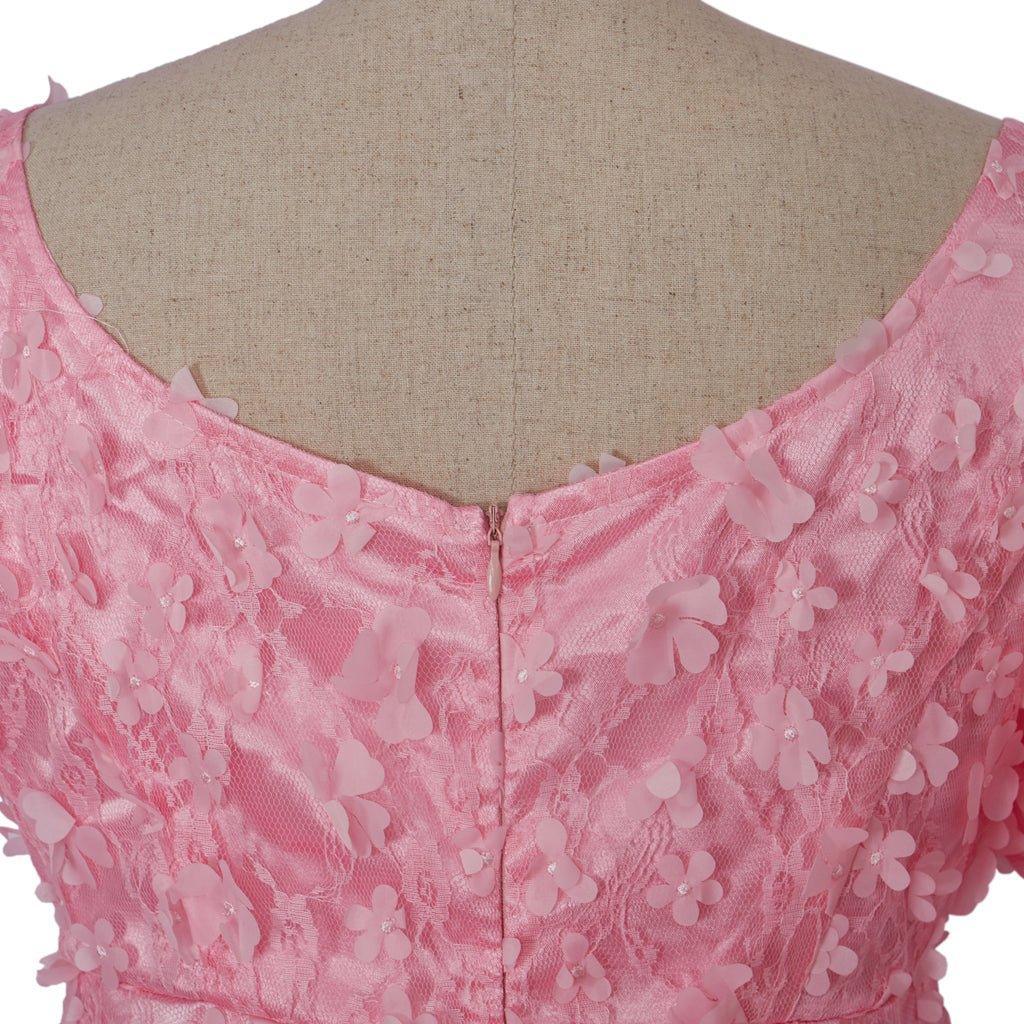 Pink Patterned Silk Satin Empire Gown - Medieval Regency Dress for Bridgerton Cosplay & Halloween-Astricos