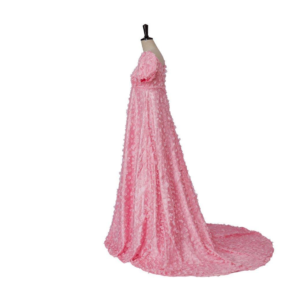 Pink Patterned Silk Satin Empire Gown - Medieval Regency Dress for Bridgerton Cosplay & Halloween-Astricos