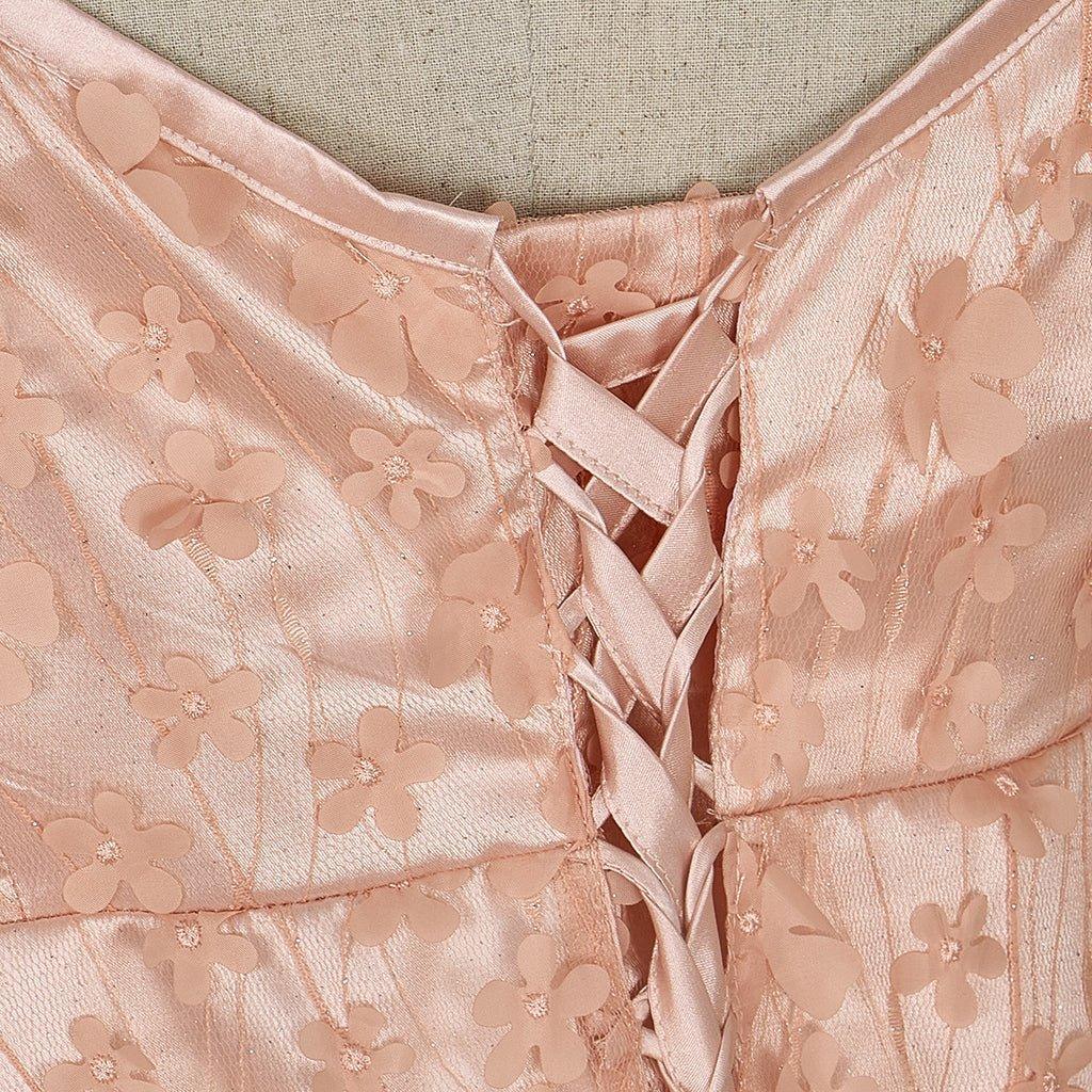 Pink Shiny Patterned Silk-Like Fabric Empire Gown - Bridgerton Cosplay & Historical Regency Dress-Astricos