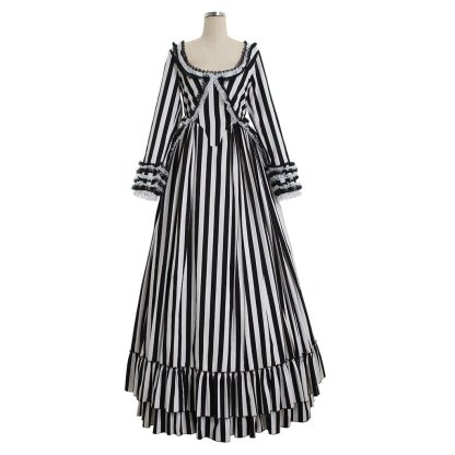 Elegant Sleepy Hollow Katrina Van Tassel Striped Cosplay Dress - Renaissance Style-Astricos