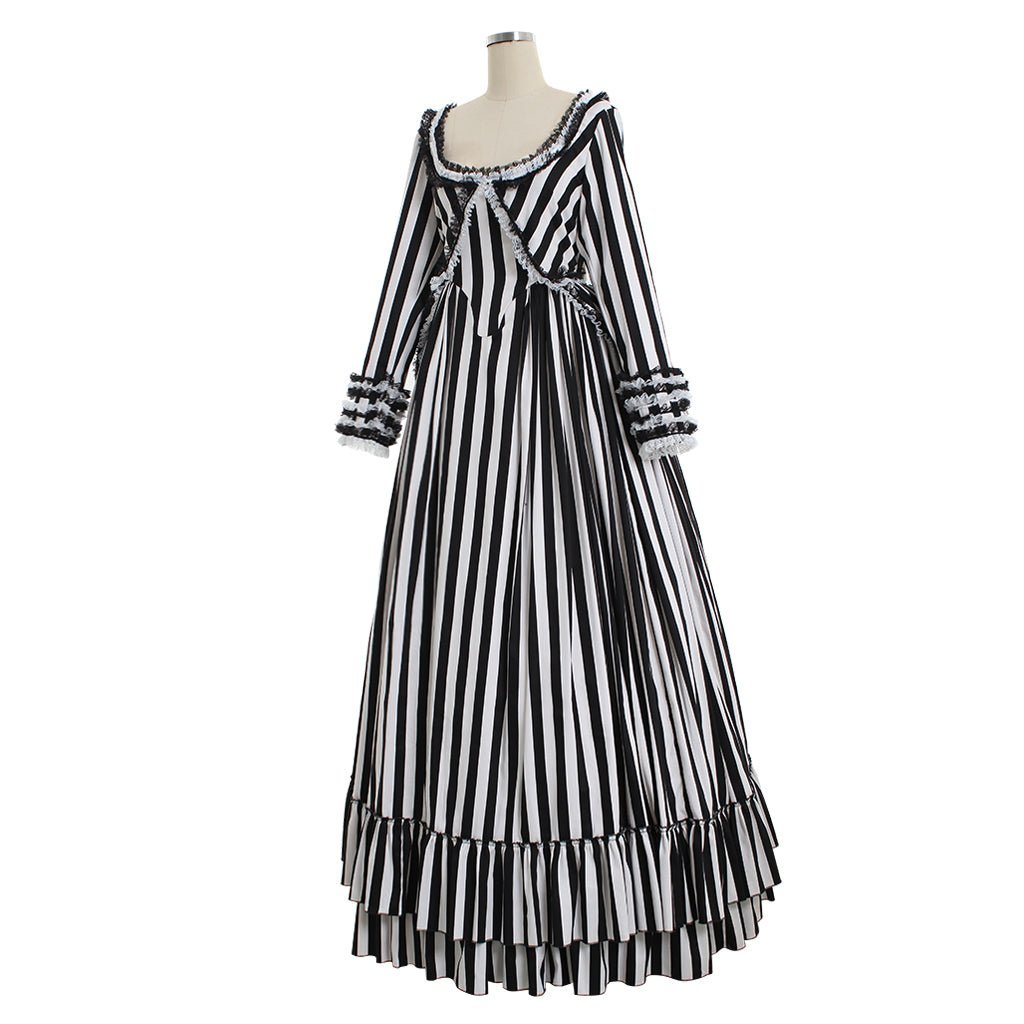 Elegant Sleepy Hollow Katrina Van Tassel Striped Cosplay Dress - Renaissance Style-Astricos