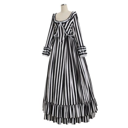 Elegant Sleepy Hollow Katrina Van Tassel Striped Cosplay Dress - Renaissance Style-Astricos