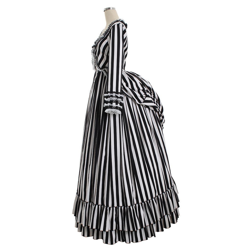 Elegant Sleepy Hollow Katrina Van Tassel Striped Cosplay Dress - Renaissance Style-Astricos