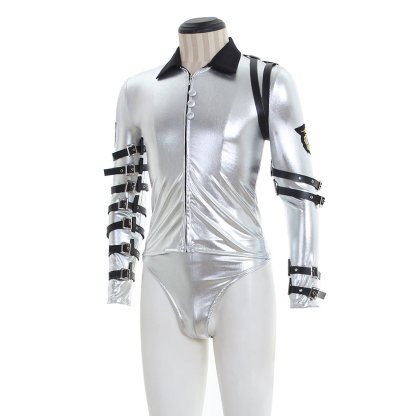 Punk MJ Michael Jackson Classic BAD Tour Silver Shine Bodysuit Jacket - Astricos Cosplay Costumes-Astricos