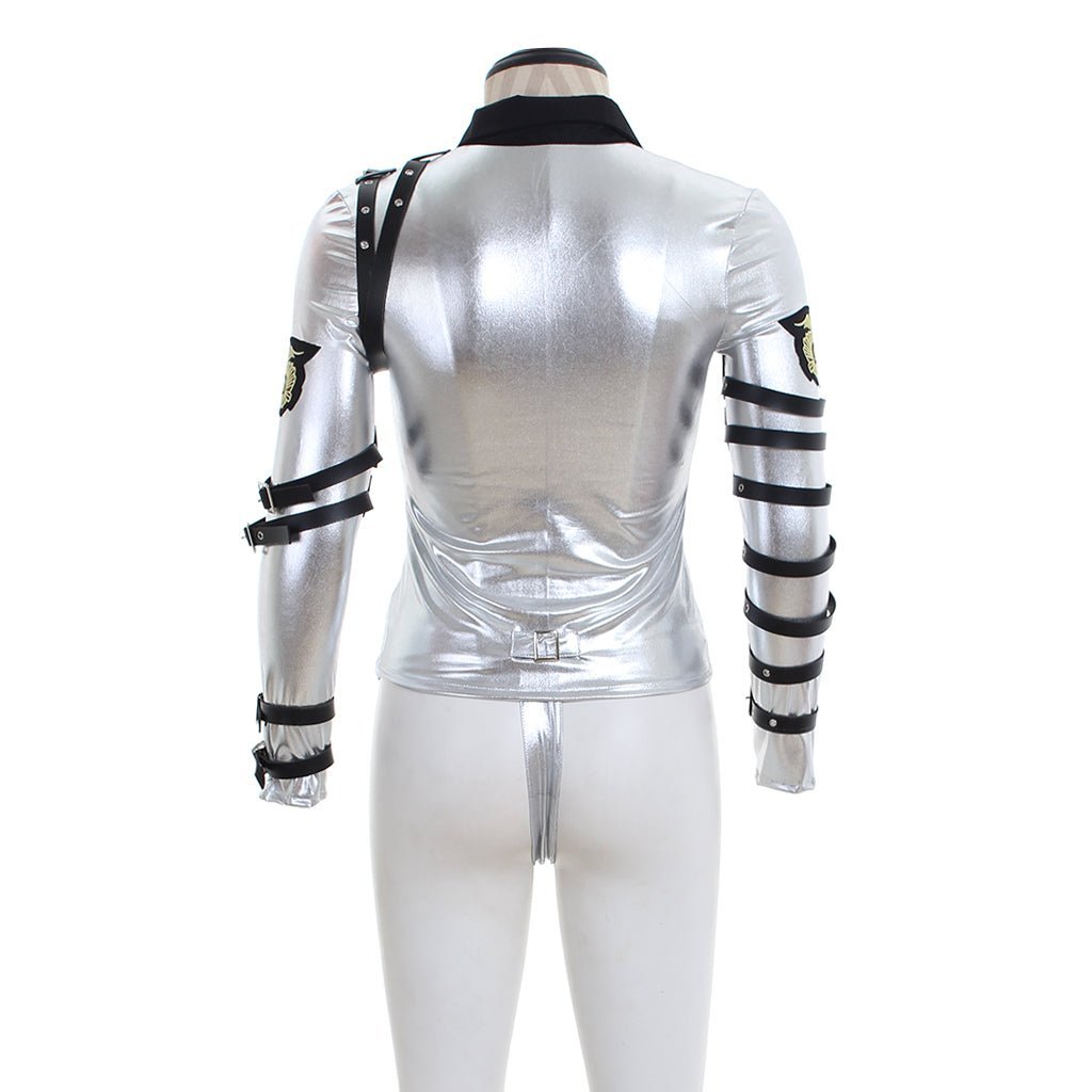Punk MJ Michael Jackson Classic BAD Tour Silver Shine Bodysuit Jacket - Astricos Cosplay Costumes-Astricos