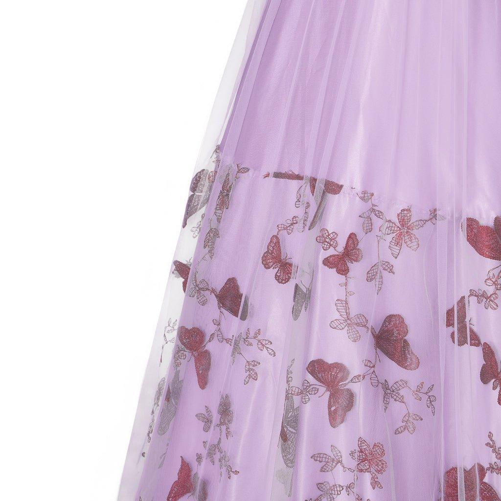 Bridgerton Inspired Purple Patterned Double-Layer Silk Empire Gown | Regency Era Cosplay Costume-Astricos