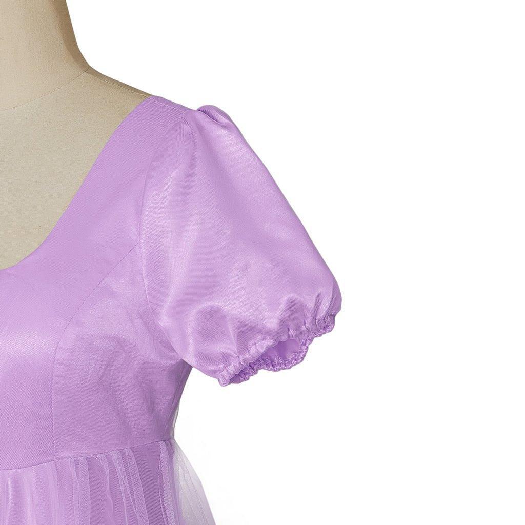 Bridgerton Inspired Purple Patterned Double-Layer Silk Empire Gown | Regency Era Cosplay Costume-Astricos