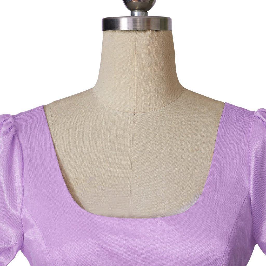 Bridgerton Inspired Purple Patterned Double-Layer Silk Empire Gown | Regency Era Cosplay Costume-Astricos
