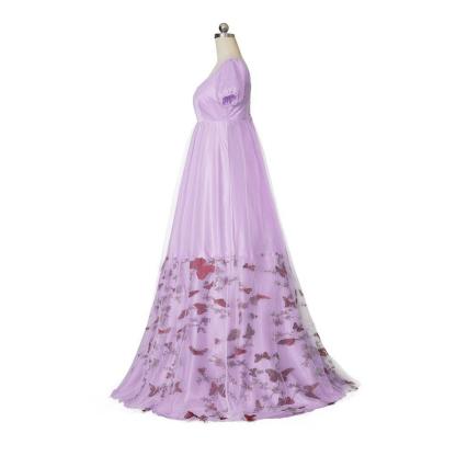 Bridgerton Inspired Purple Patterned Double-Layer Silk Empire Gown | Regency Era Cosplay Costume-Astricos