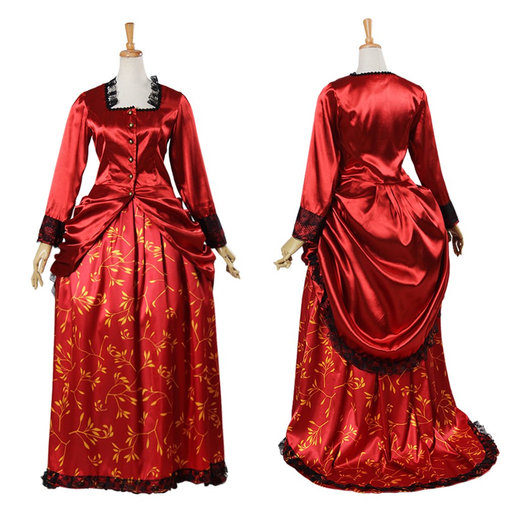 Red Victorian Ball Gown with Bustle | Elegant 19th-Century Cosplay Costume-Astricos