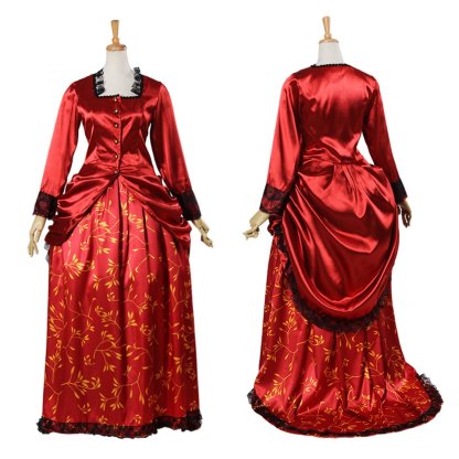 Red Victorian Ball Gown with Bustle | Elegant 19th-Century Cosplay Costume-Astricos