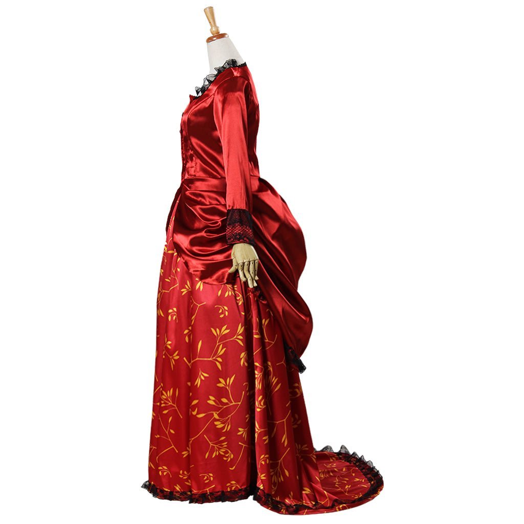 Red Victorian Ball Gown with Bustle | Elegant 19th-Century Cosplay Costume-Astricos
