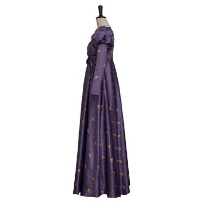 Regency Empire Dress - Jane Austen Vintage High Waist Tea Party Ball Gown Purple Floral Puff-Astricos