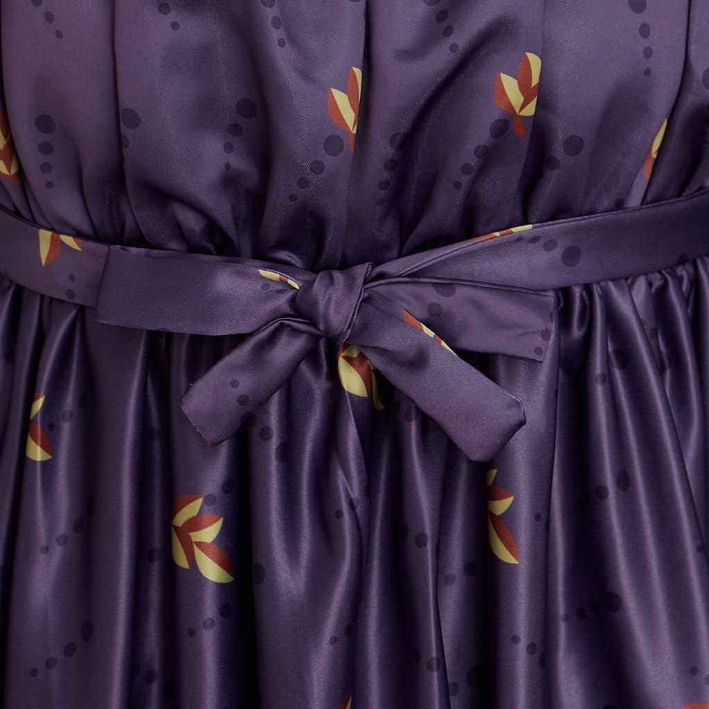 Regency Empire Dress - Jane Austen Vintage High Waist Tea Party Ball Gown Purple Floral Puff-Astricos