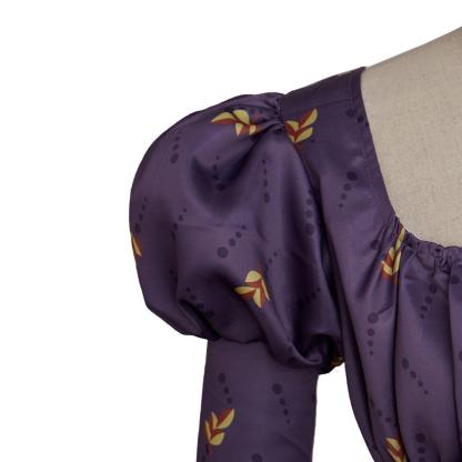 Regency Empire Dress - Jane Austen Vintage High Waist Tea Party Ball Gown Purple Floral Puff-Astricos