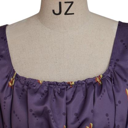 Regency Empire Dress - Jane Austen Vintage High Waist Tea Party Ball Gown Purple Floral Puff-Astricos