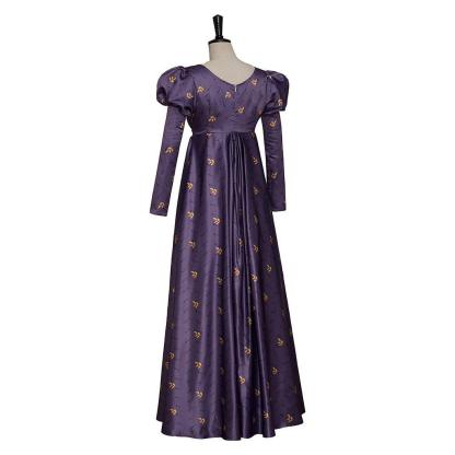 Regency Empire Dress - Jane Austen Vintage High Waist Tea Party Ball Gown Purple Floral Puff-Astricos