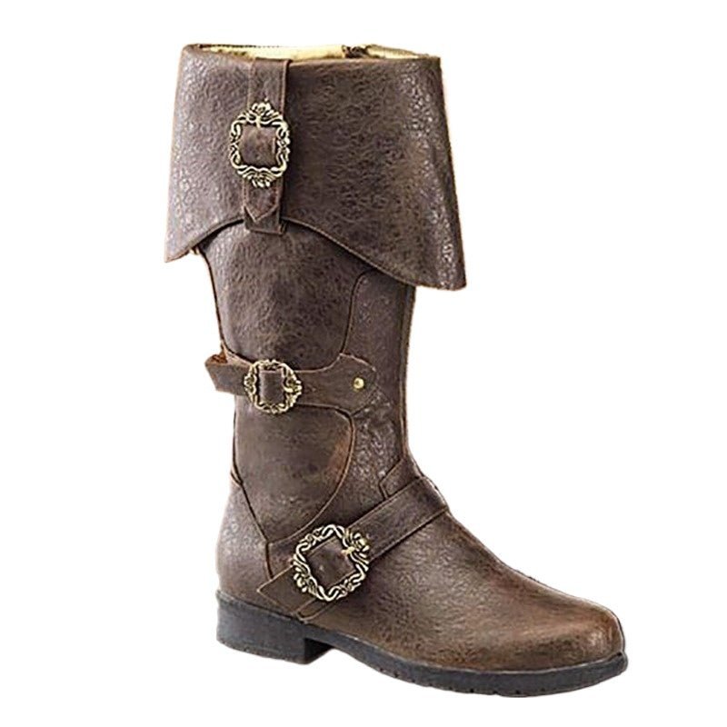 Renaissance Knight Boots - Long Shaft PU Leather Medieval Cosplay Shoes for Viking Pirate Snow Boots-Astricos