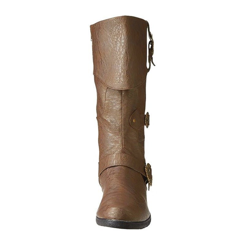 Renaissance Knight Boots - Long Shaft PU Leather Medieval Cosplay Shoes for Viking Pirate Snow Boots-Astricos