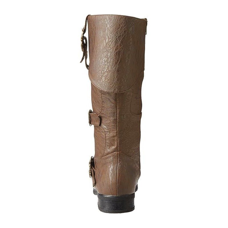 Renaissance Knight Boots - Long Shaft PU Leather Medieval Cosplay Shoes for Viking Pirate Snow Boots-Astricos