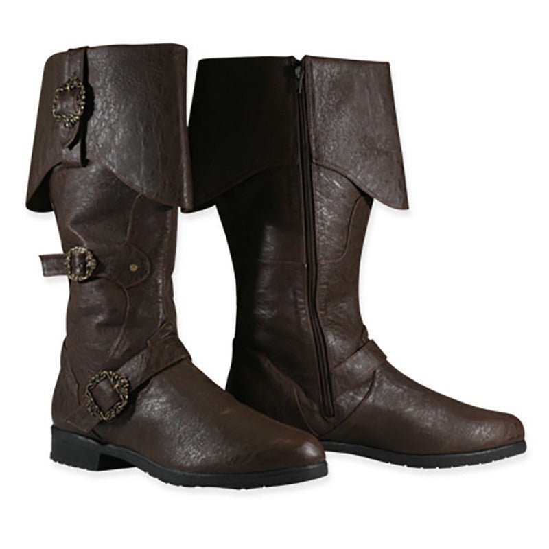 Renaissance Knight Boots - Long Shaft PU Leather Medieval Cosplay Shoes for Viking Pirate Snow Boots-Astricos