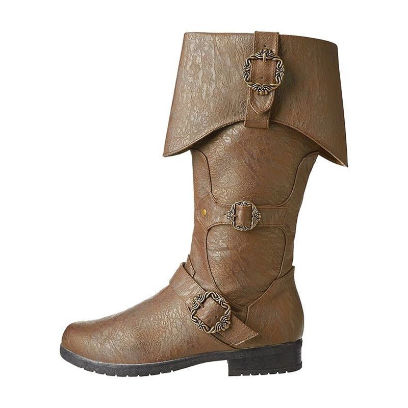 Renaissance Knight Boots - Long Shaft PU Leather Medieval Cosplay Shoes for Viking Pirate Snow Boots-Astricos