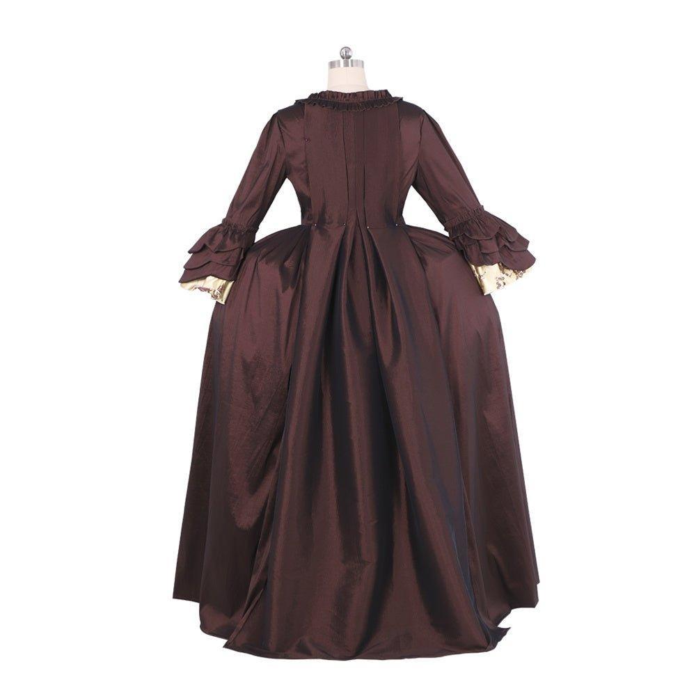 Rococo Coffee Brown Dress - Embroidered Brocade with Gold Accents | Elegant Women's Fashion-Astricos