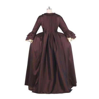 Rococo Coffee Brown Dress - Embroidered Brocade with Gold Accents | Elegant Women's Fashion-Astricos