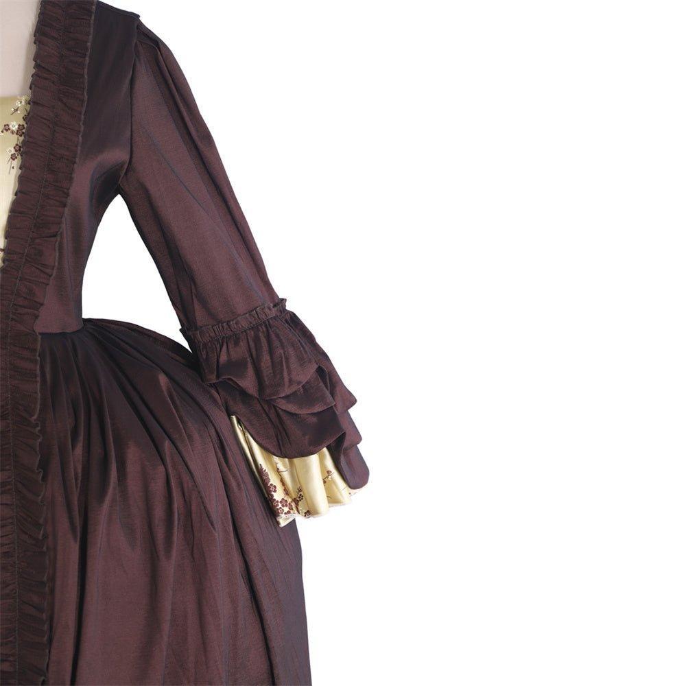 Rococo Coffee Brown Dress - Embroidered Brocade with Gold Accents | Elegant Women's Fashion-Astricos